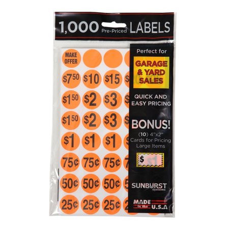 SUNBURST SYSTEMS Labels Orange Pre-Priced 1000 Count 7037